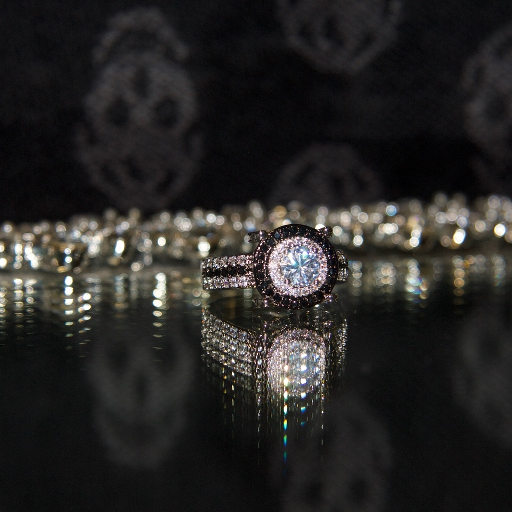 Two Tone Gold Dipped Halo Swarovski Ring - image 4